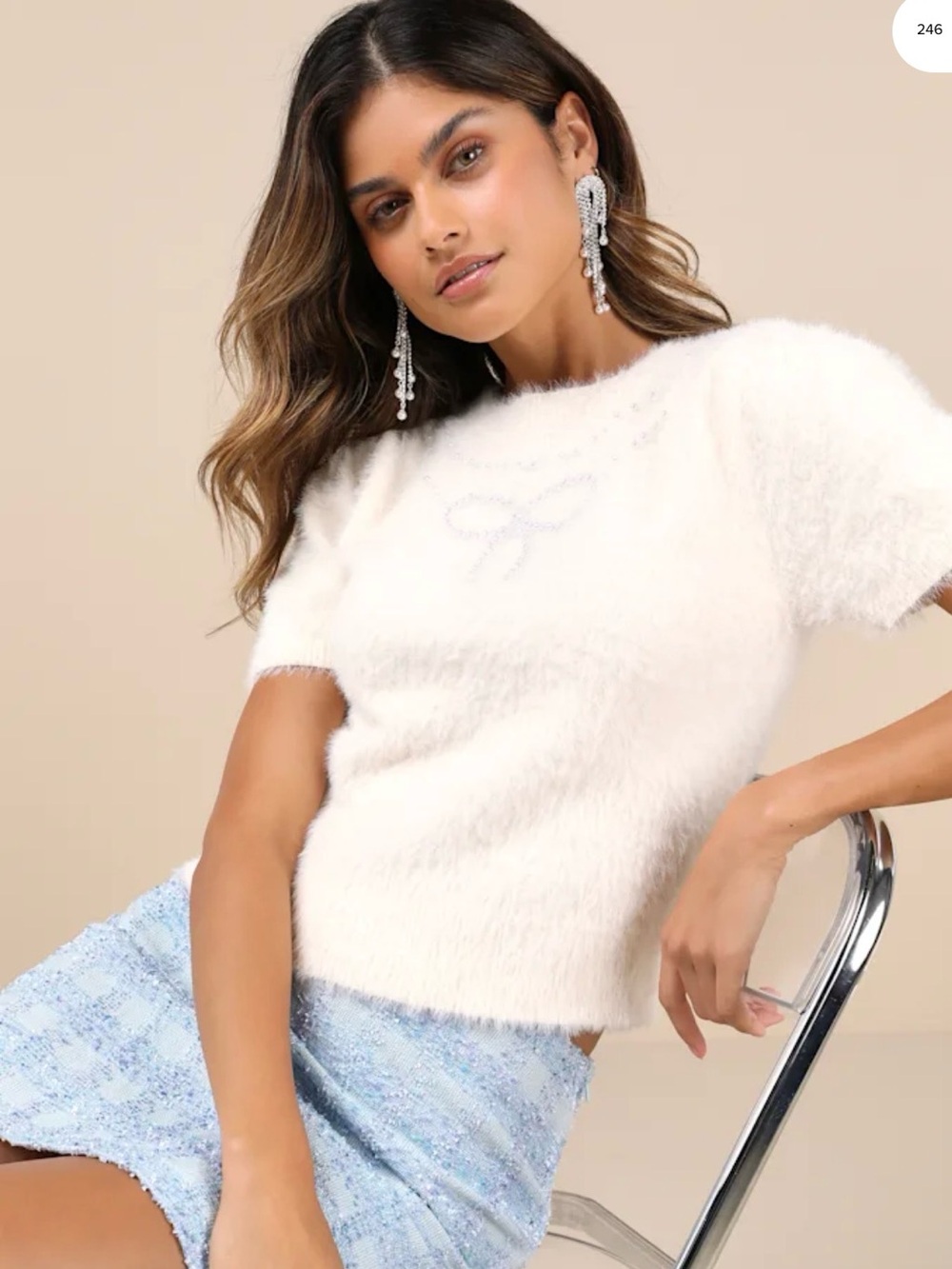 Lulu's Ivory Fuzzy Short-Sleeve Sweater Top